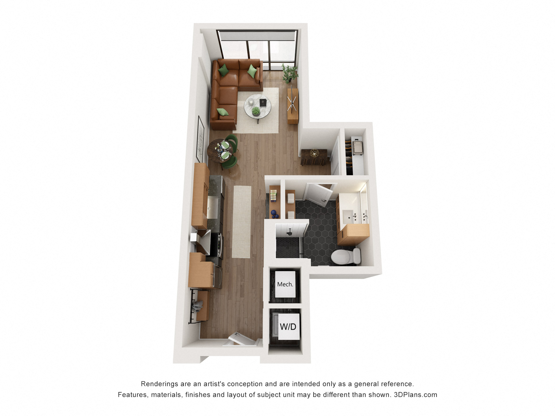 Floor plan for studio, 1 bath, 460 sqft